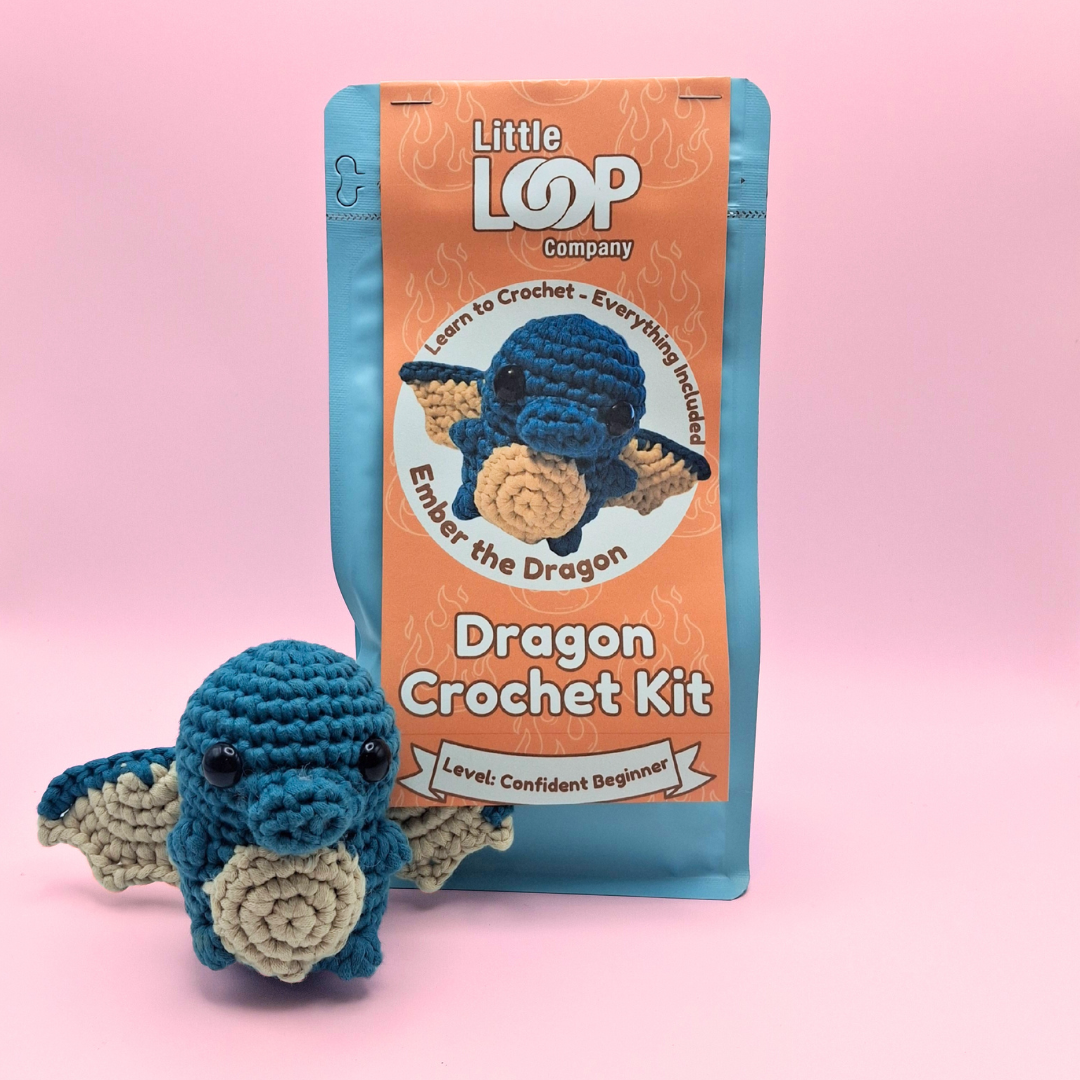 Ember the Dragon crochet kit by Little Loop Company – confident beginner crochet kit that supports Make-A-Wish Foundation.